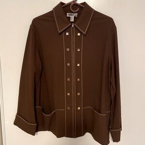 St.John Brown Zipper Down Woman Top Jacket Size M